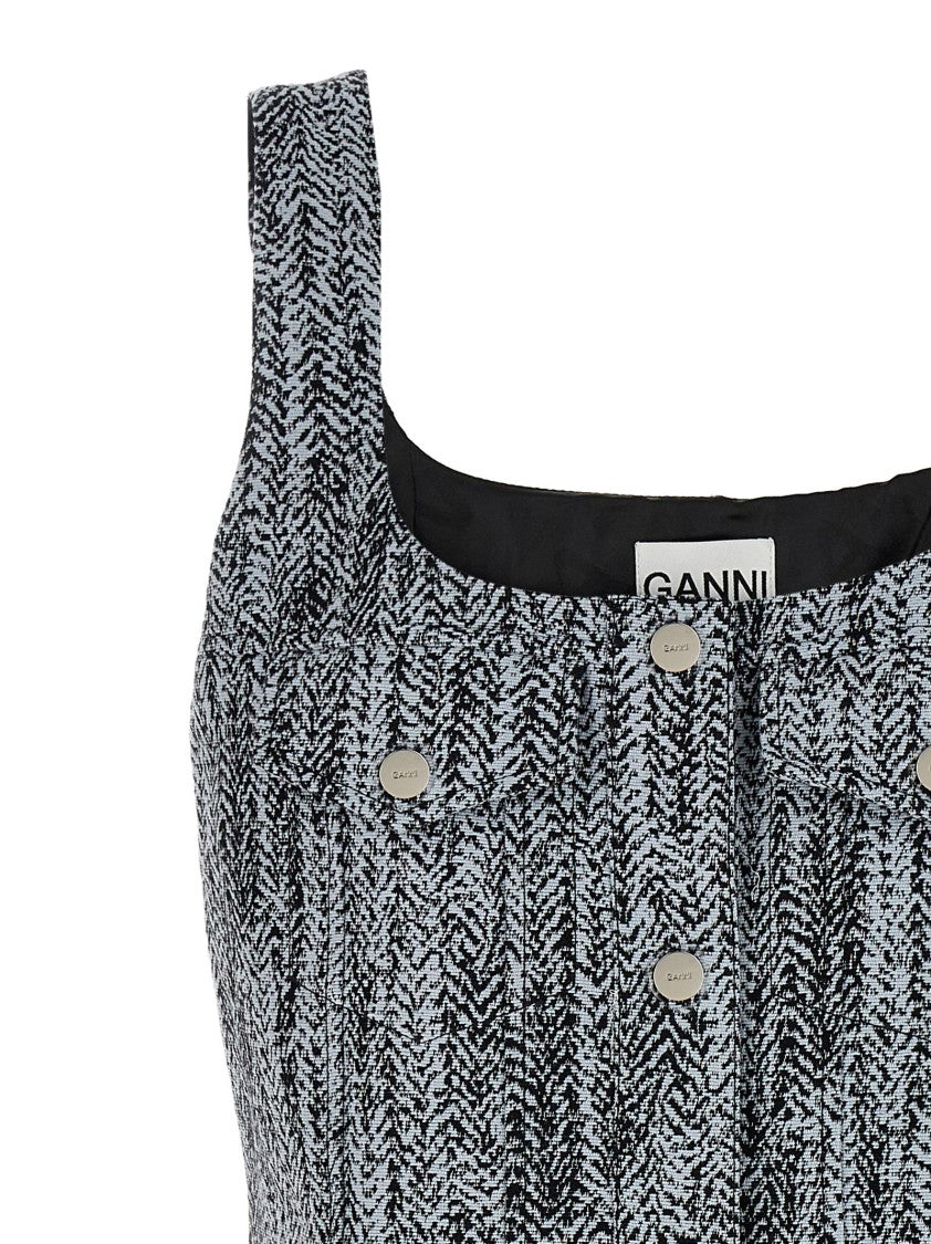 Ganni Cotton Tweed Mini Dress With Square Neckline