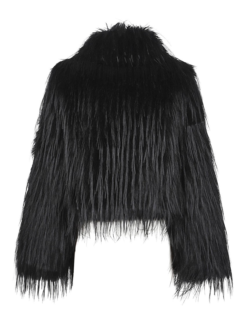 Pinko Cropped Jacket With Shaggy Faux Fur