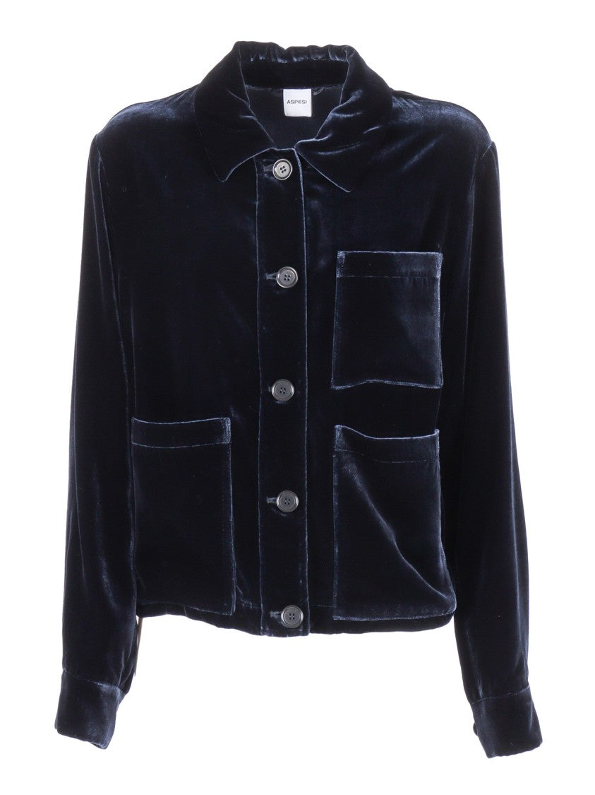 Aspesi Button-Up Blue Jacket With Soft Texture