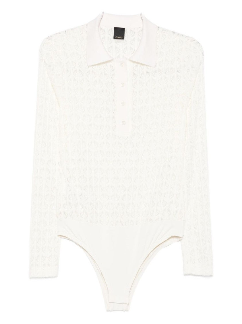 Pinko Open-Knit Long-Sleeved Top With Polo Collar
