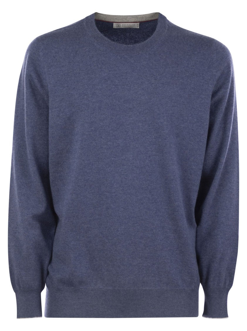 Brunello Cucinelli Rib Knit Cashmere Sweater With Contrasting Piping