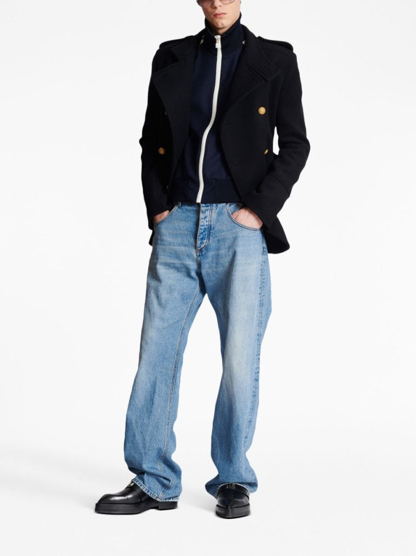 Balmain Contrast-Pocket Wide-Leg Denim Jeans