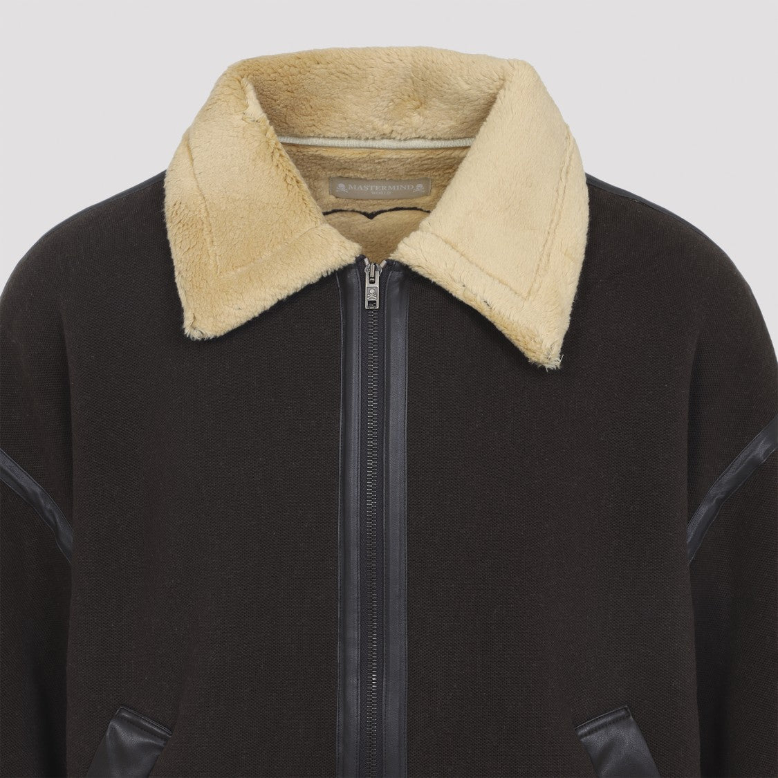 Mastermind World Brown Cotton Mutton Jacket With Embroidered Skull Detail