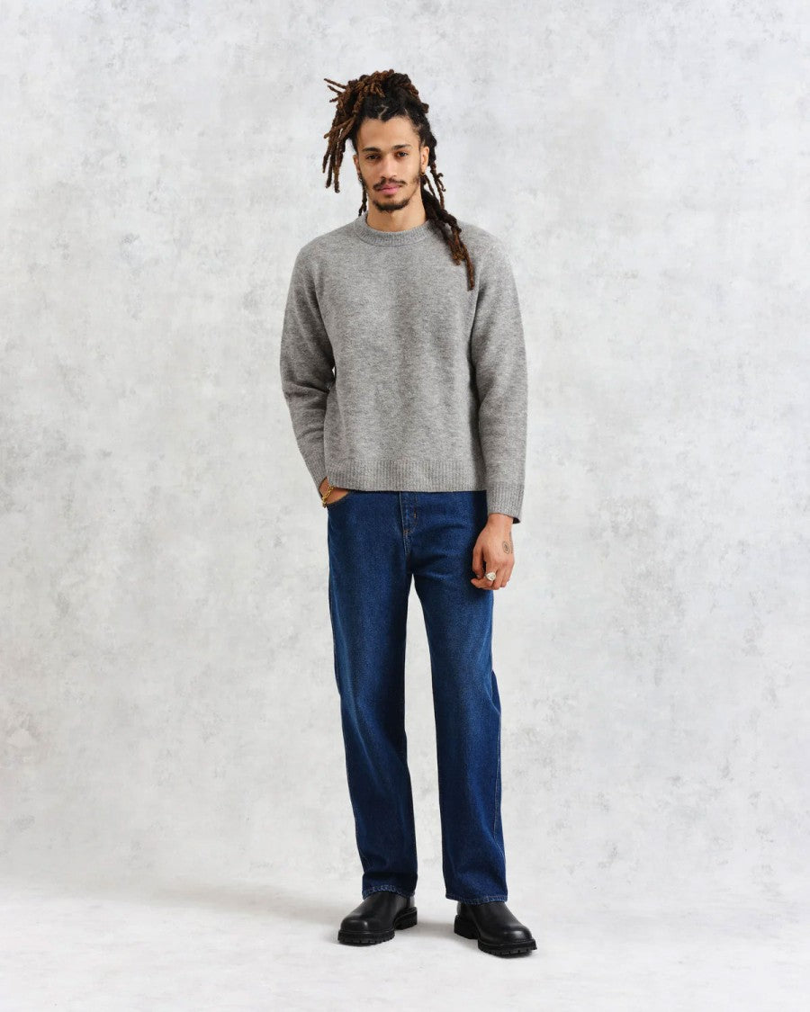 Wax London Soft Grey Marl Midweight Knit Crewneck Sweater
