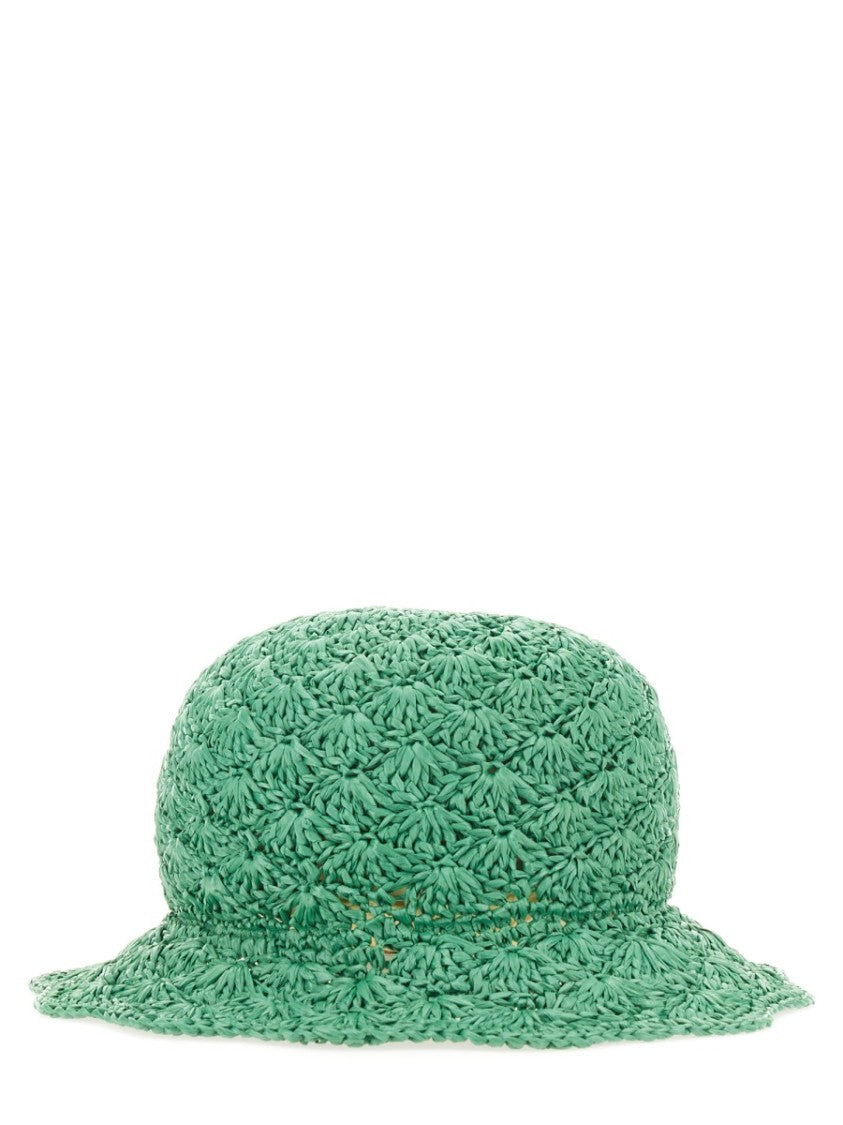 Red (V) Textured Raffia Bucket Hat With Wide Brim