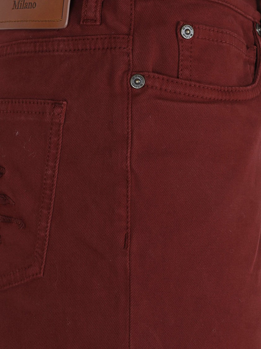 Etro Burgundy Cotton Denim Jeans With Pegasus Detail
