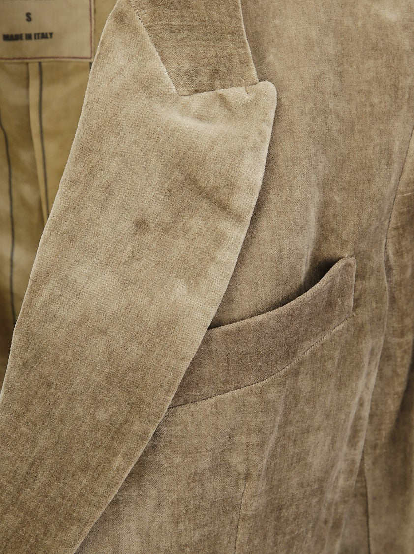 Uma Wang Cotton Velvet-Effect Jacket With Contrasting Striped Lining And Tailored Fit