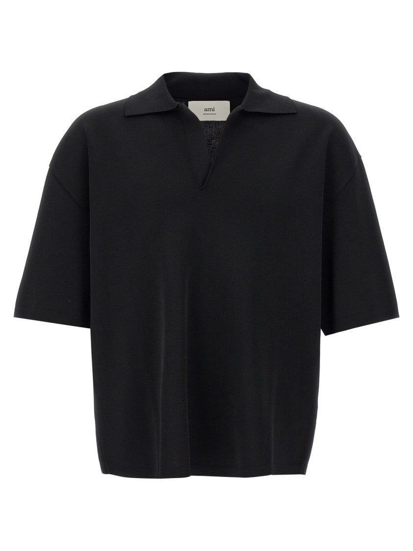 Ami Fitted V-Neck Polo Shirt With Classic Collar And Short Sleeves