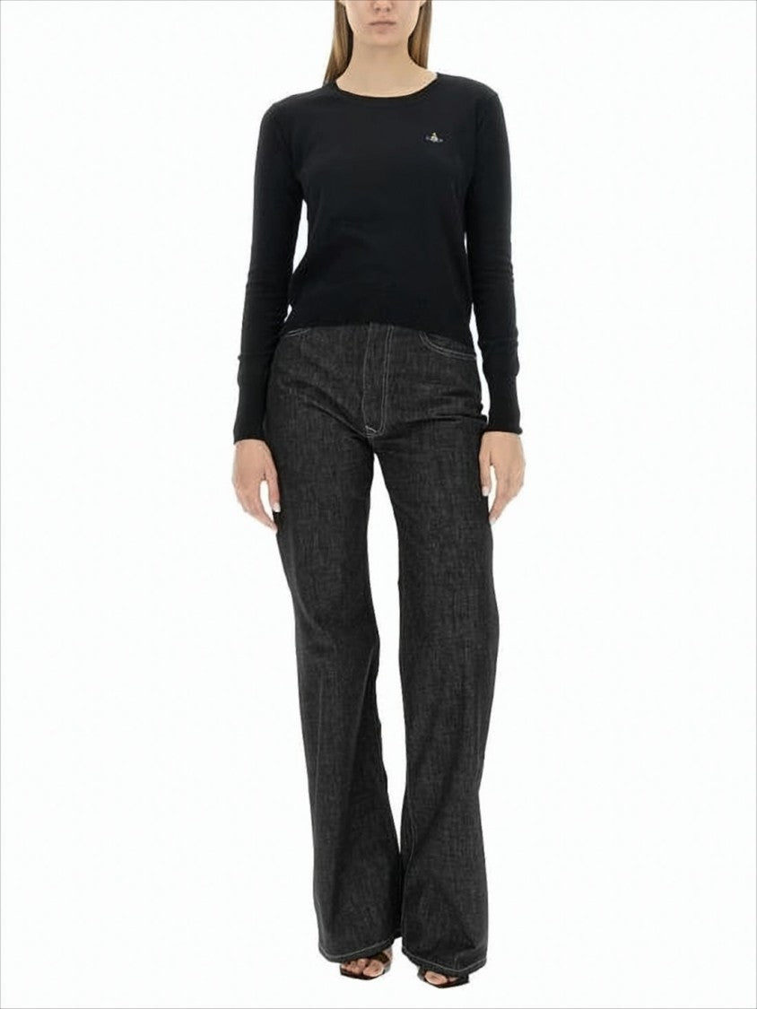 Vivienne Westwood Fitted Black Cashmere-Cotton Blend Sweater With Embroidered Emblem