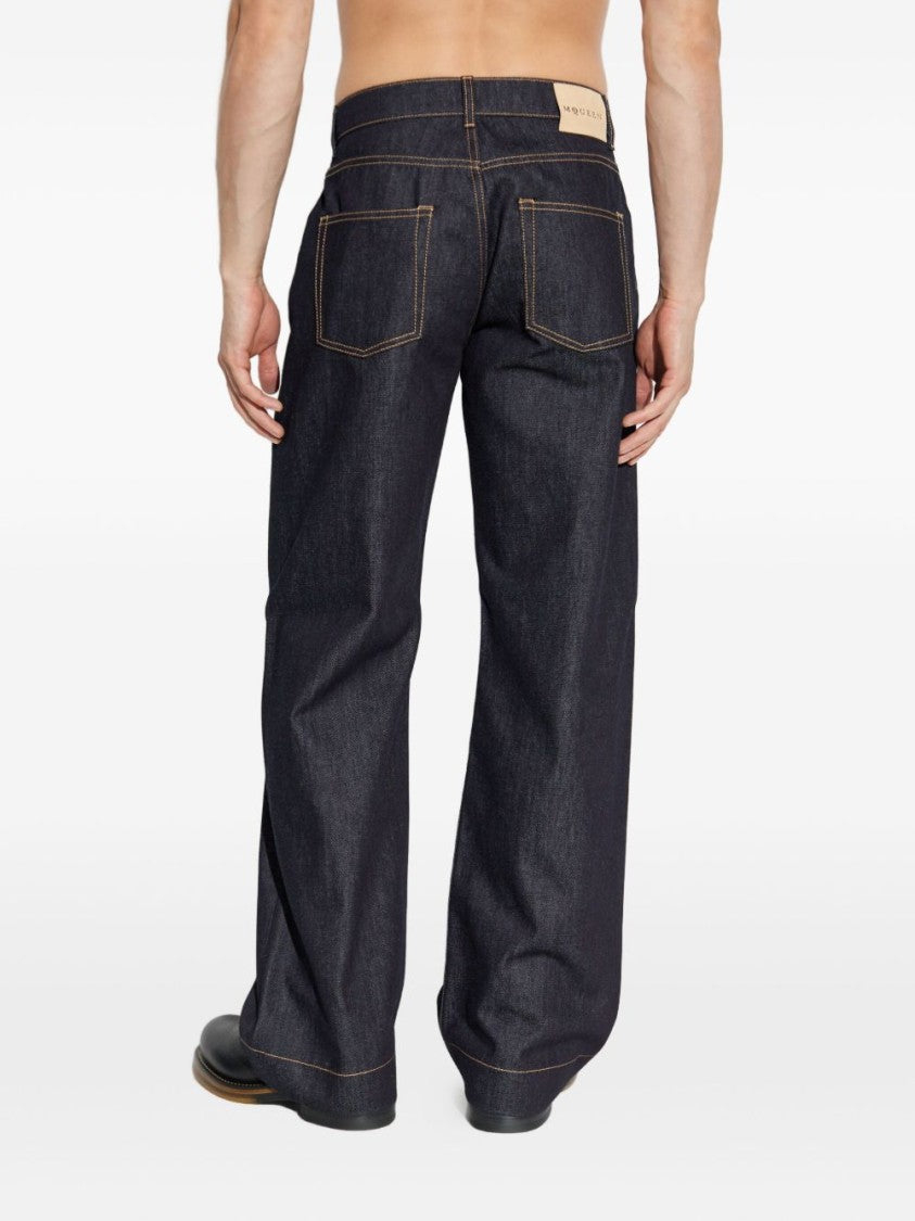 Alexander Mcqueen Wide-Leg Dark Indigo Denim Jeans