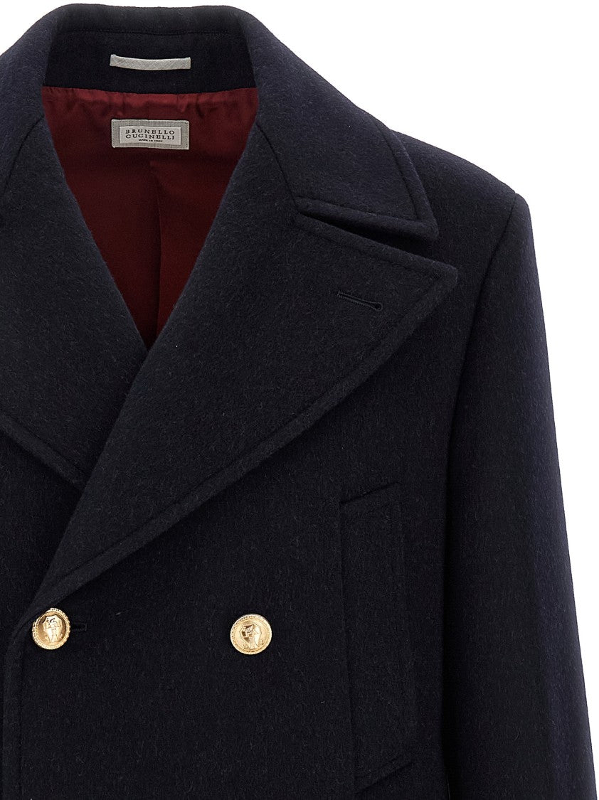 Brunello Cucinelli Double-Breasted Black Wool Coat