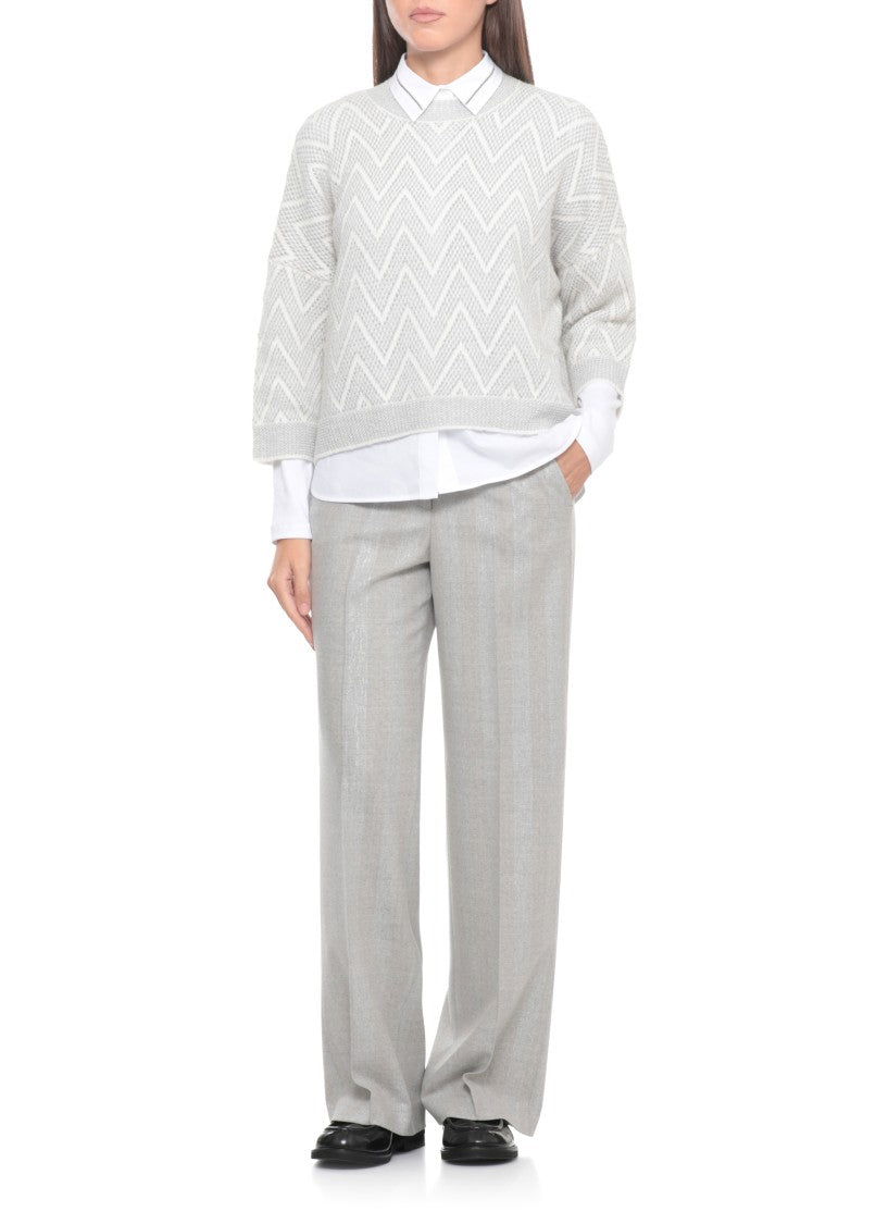 Peserico Grey And Ivory Wool And Sweater