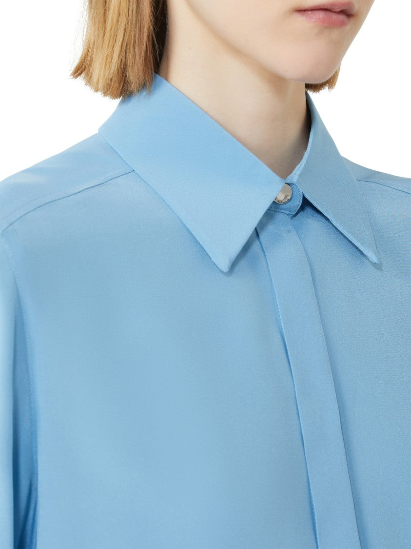 Max Mara Silk Shirt In Clear Blue With Classic Collar