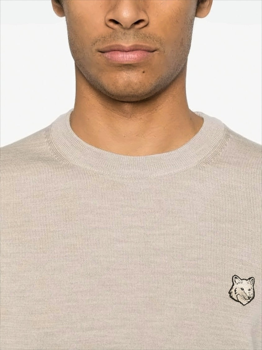 Maison Kitsuné Lightweight Wool Sweater With Classic Crew Neckline And Embroidered Emblem