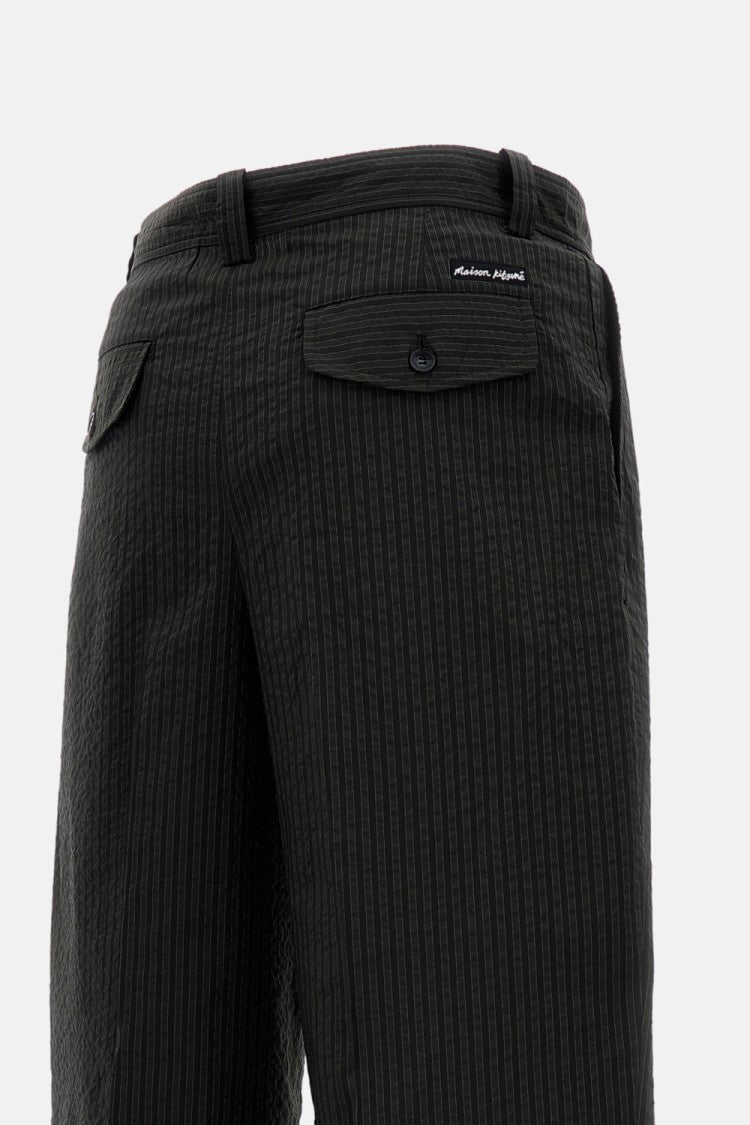 Maison Kitsuné Wide-Leg Striped Cotton Trousers