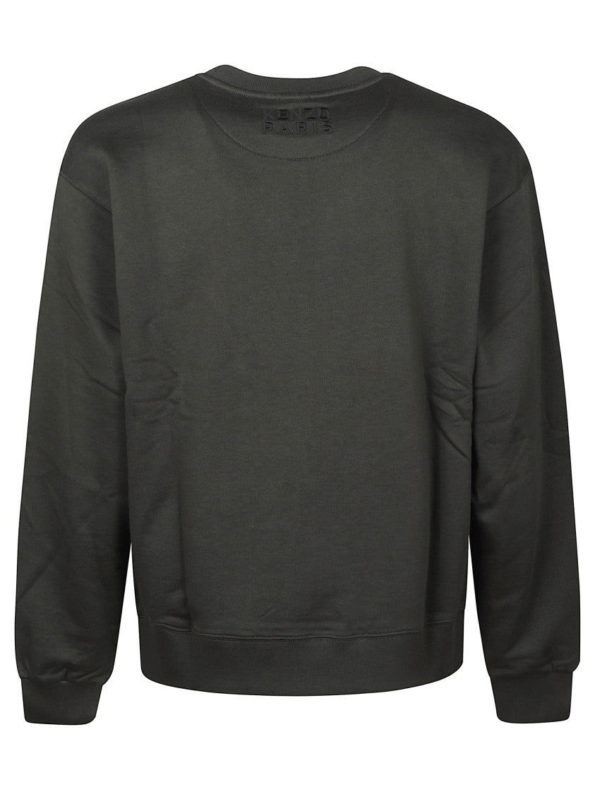 Kenzo Embroidered Tiger Motif Dark Green Crew Neck Sweatshirt