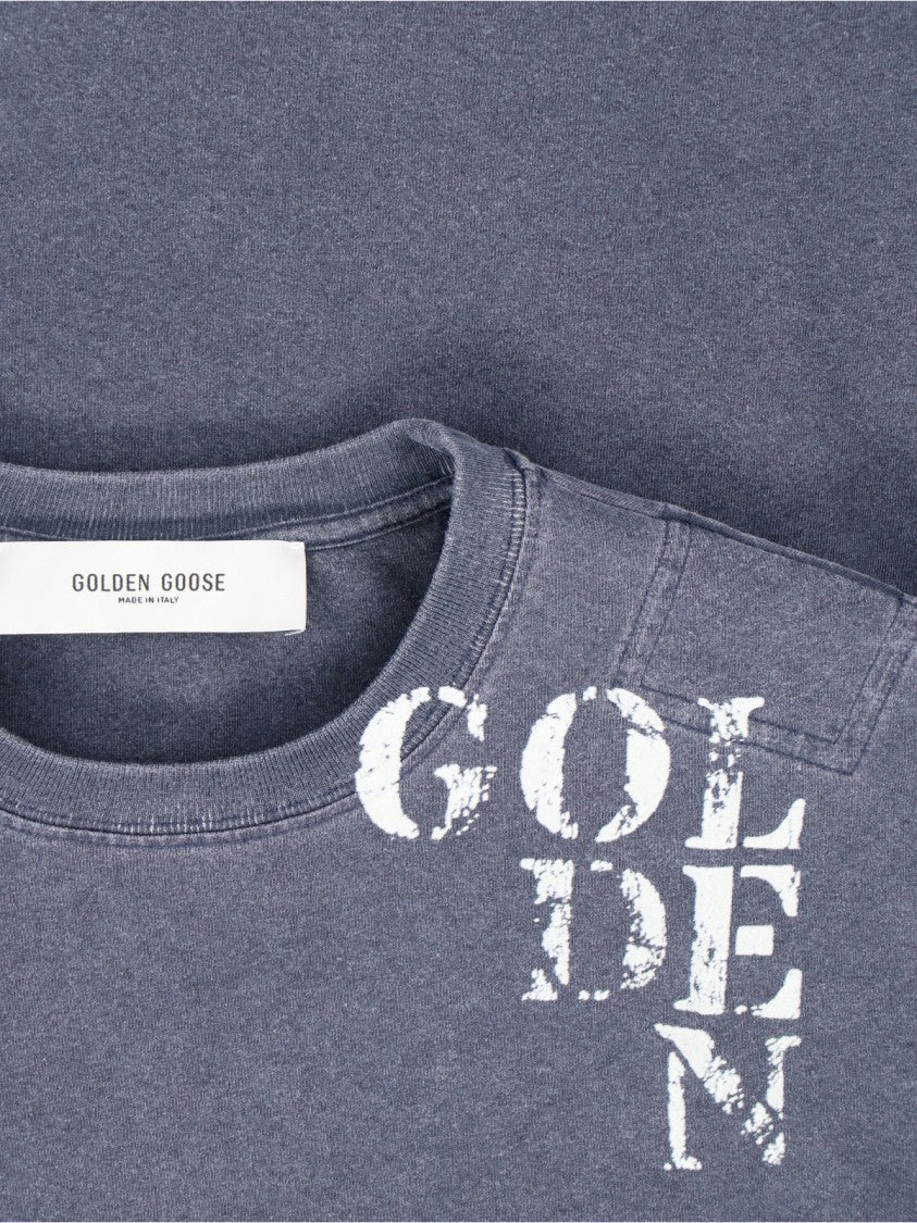 Golden Goose Vintage Faded Blue T-Shirt With Distressed Print