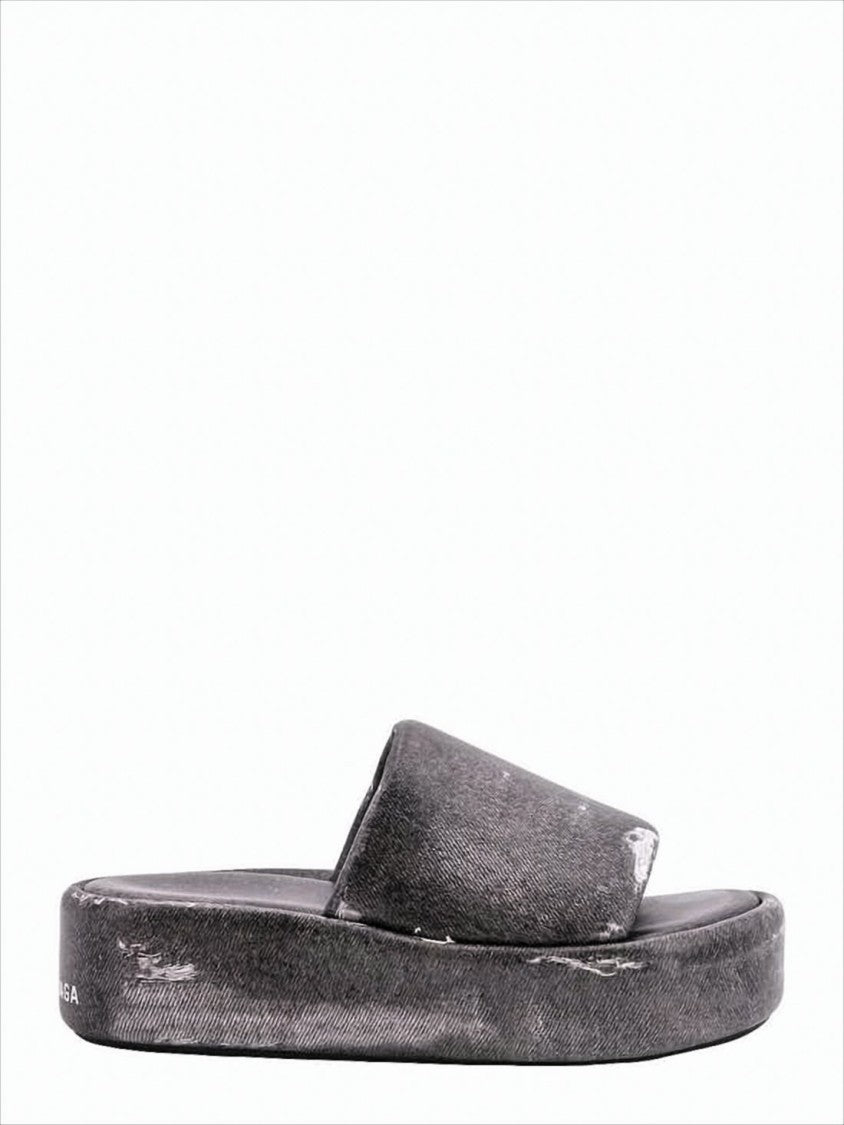 Balenciaga Distressed Grey Mule Slippers With Platform Sole