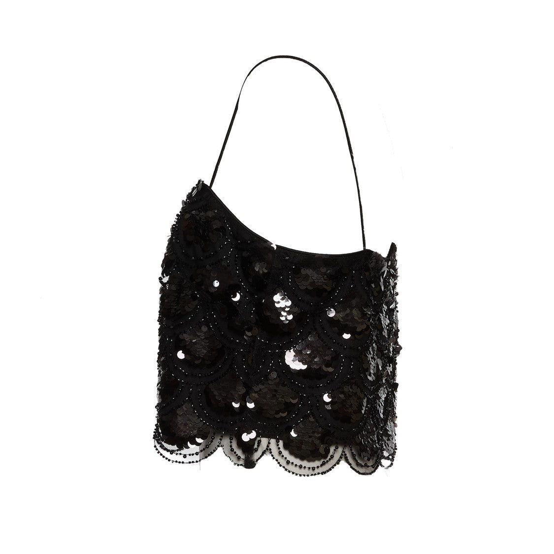 Rotate Black Crop Top With Scalloped Sequin Embellishment