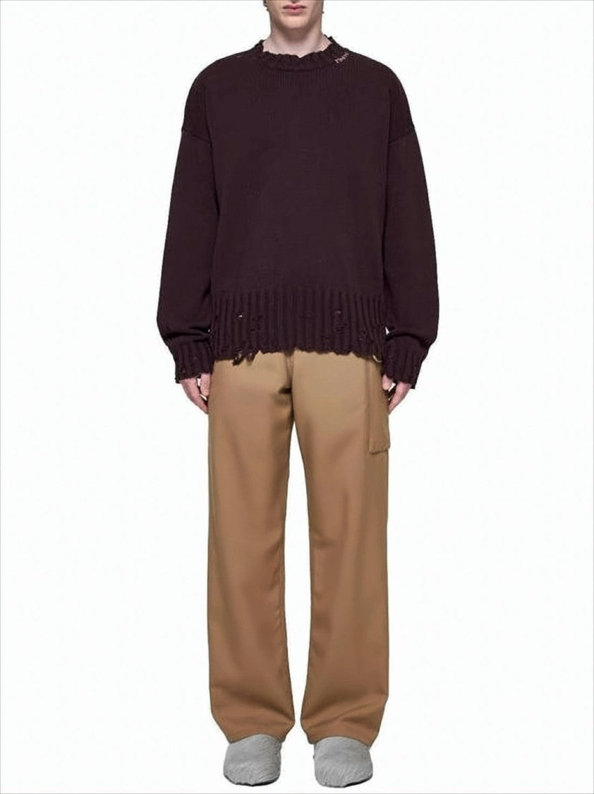 Marni Distressed Cotton Knit Sweater With Embroidered Logo