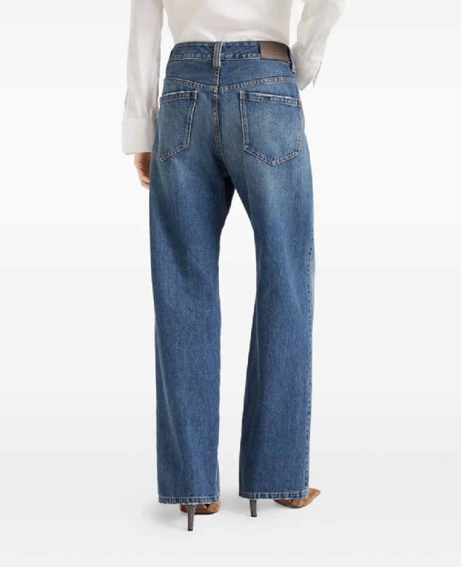Brunello Cucinelli High-Waisted Wide-Leg Denim Trousers