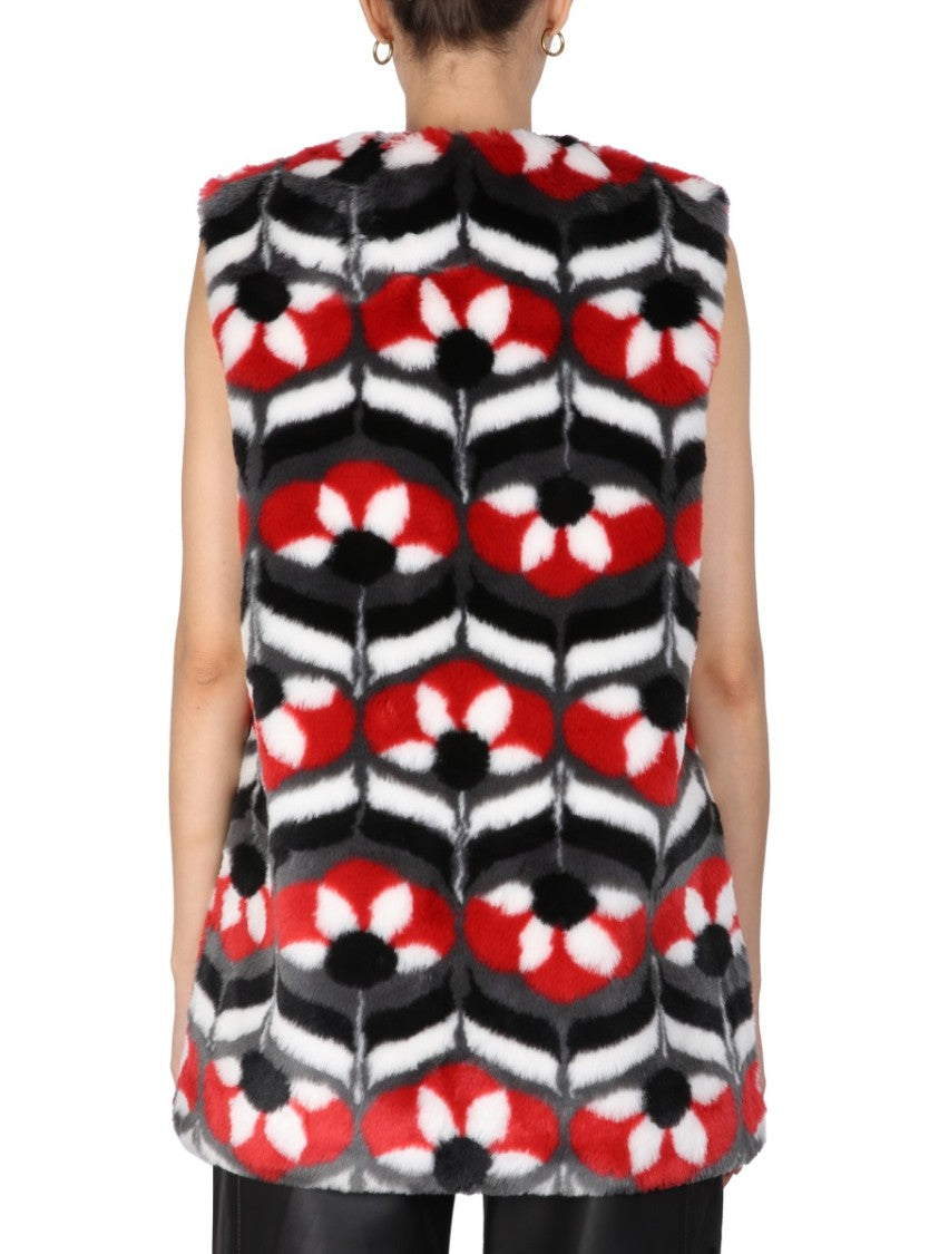 Boutique Moschino Geometric Patterned Faux Fur Vest