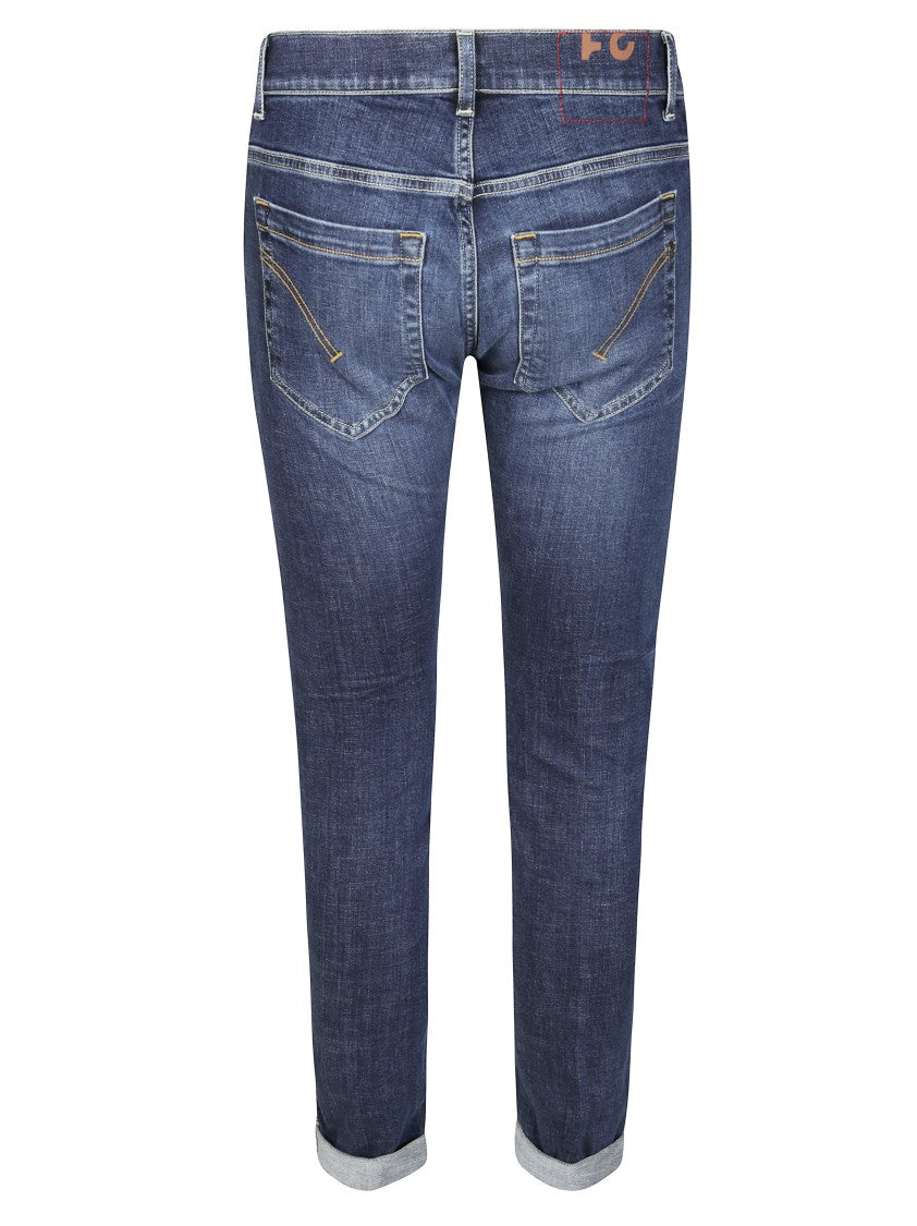 Dondup Medium Blue Straight-Leg Jeans With Distinctive Stitching
