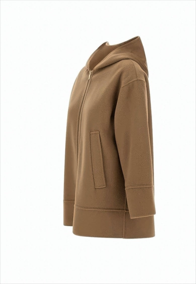 Max Mara Boxy Wool Jacket With Front Zipper And Hood