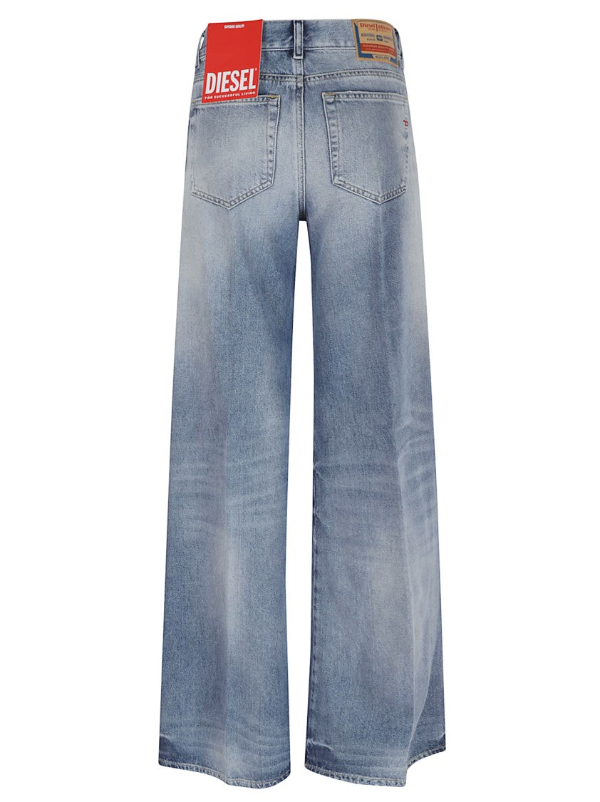 Diesel Mid-Rise Wide Leg Denim Trousers In Faded Blue Wash
