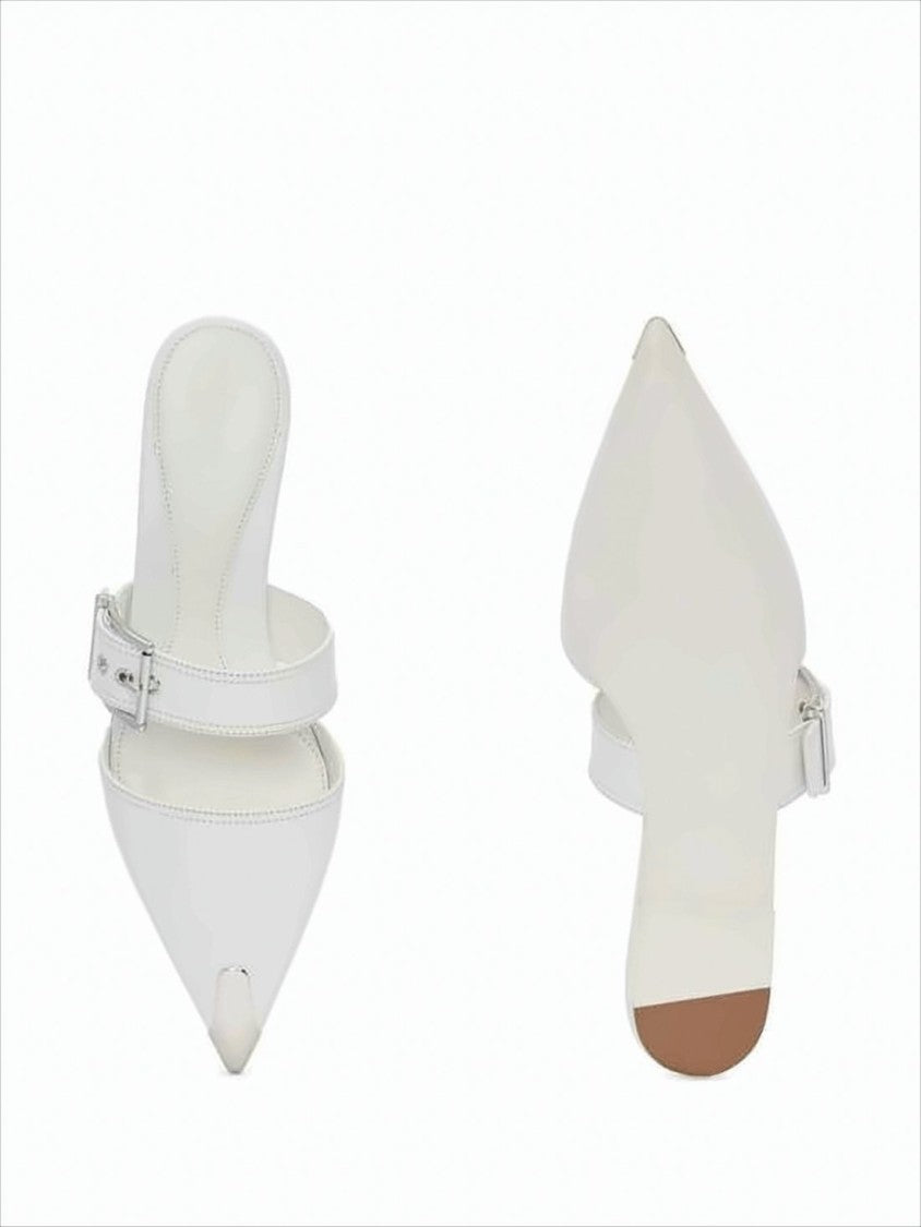 Alexander Mcqueen Pointed Toe Calf Leather Mule With Metallic Cap