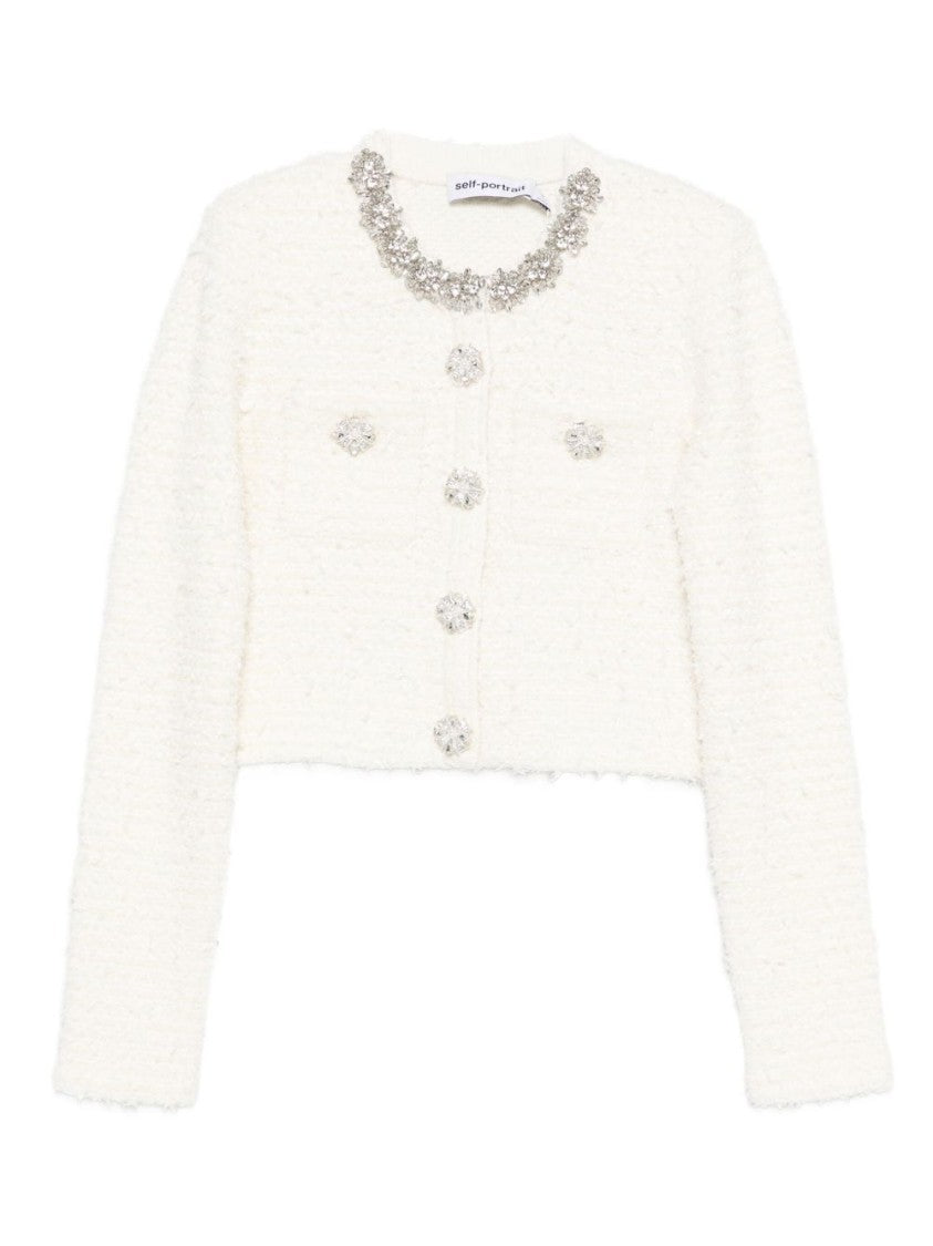 Self-Portrait Cream Textured Knit Cardigan