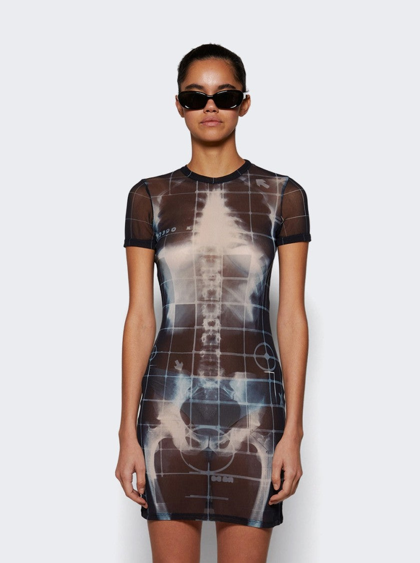 Jean Paul Gaultier Squeletor Printed Mesh Short Dress Black