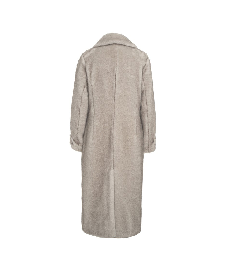 Herno Long Faux Fur Coat With Classic Collar And Button Closure