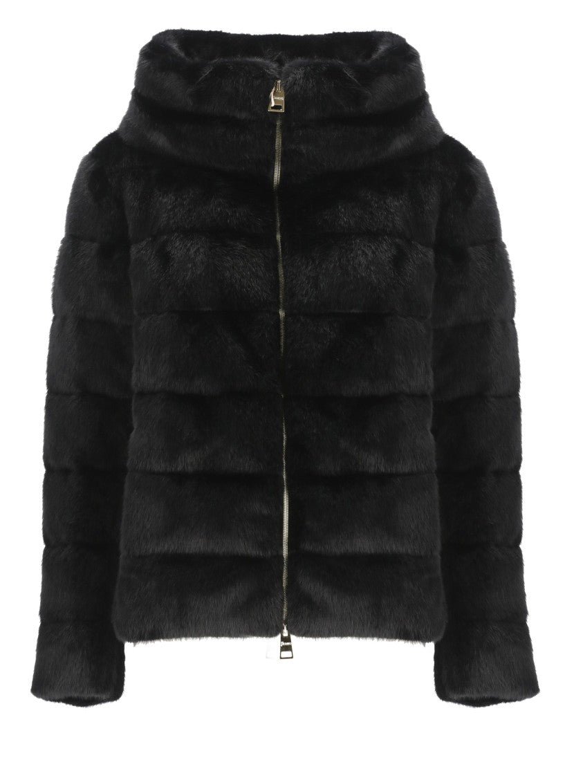 Herno Black Faux Fur Quilted Down Jacket