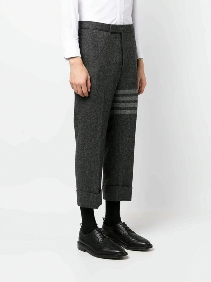 Thom Browne Tailored Cropped Suit Pants With Herringbone Texture And Four-Stripe Detail