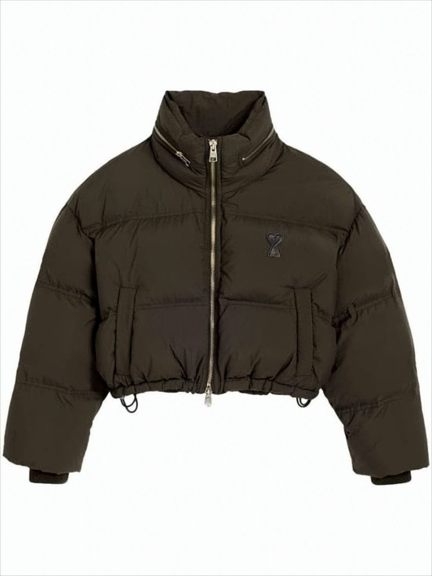 Ami Cropped Oversized Puffer Jacket With High Collar And Zip Closure