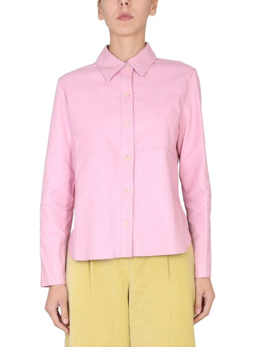 Alysi Pointed Collar Leather Jacket