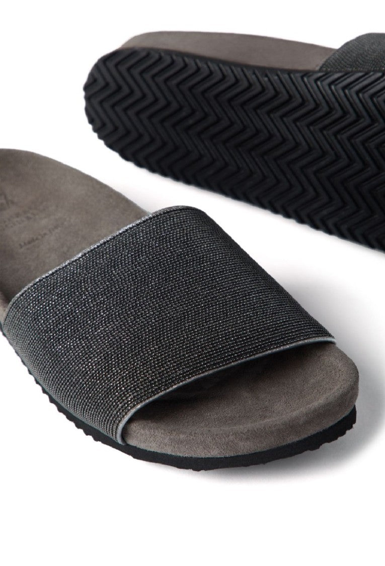 Brunello Cucinelli Textured Strap Slip-On Sandals With Cushioned Footbed