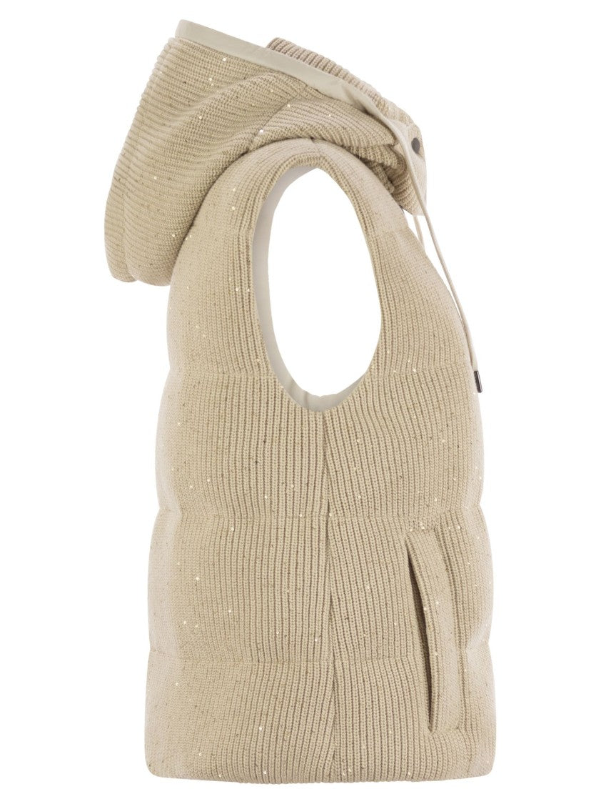 Brunello Cucinelli Dazzling Cotton Knit Sleeveless Down Jacket