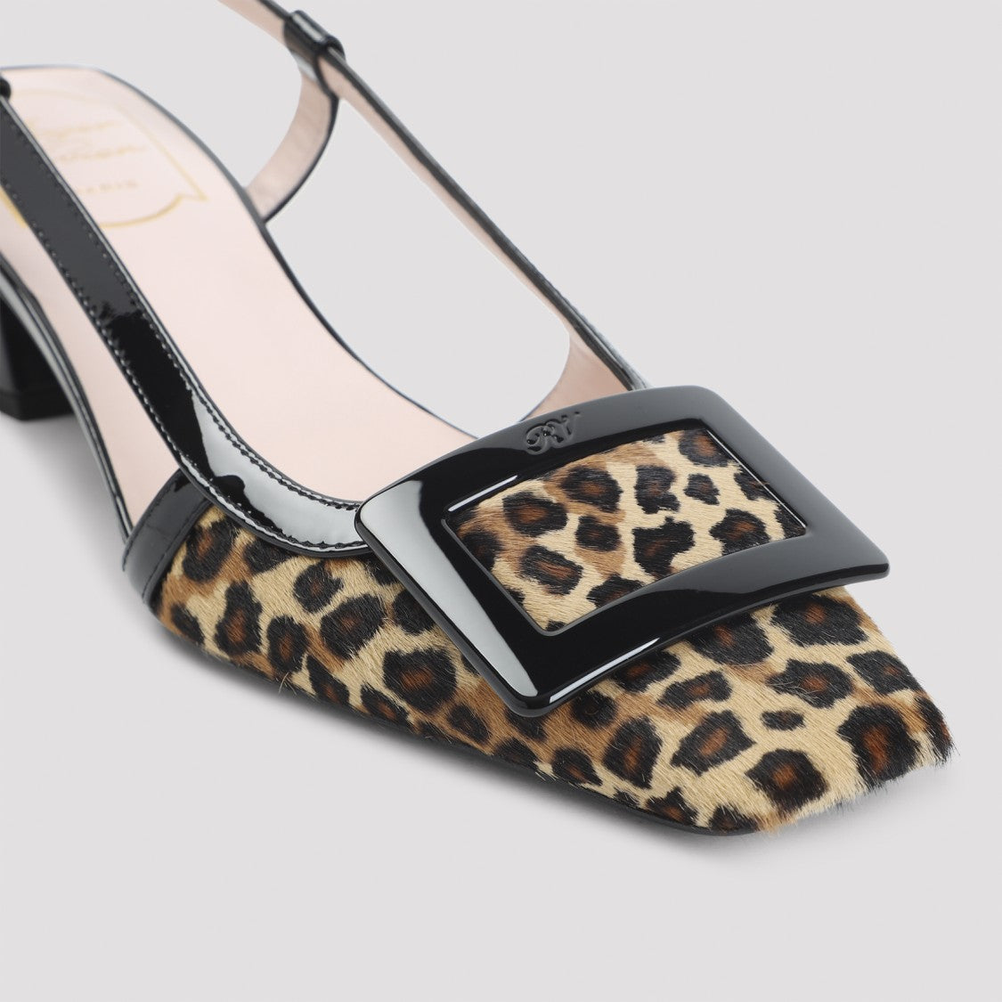 Roger Vivier Natural Black Patent Leather Bv Pony Sling Back