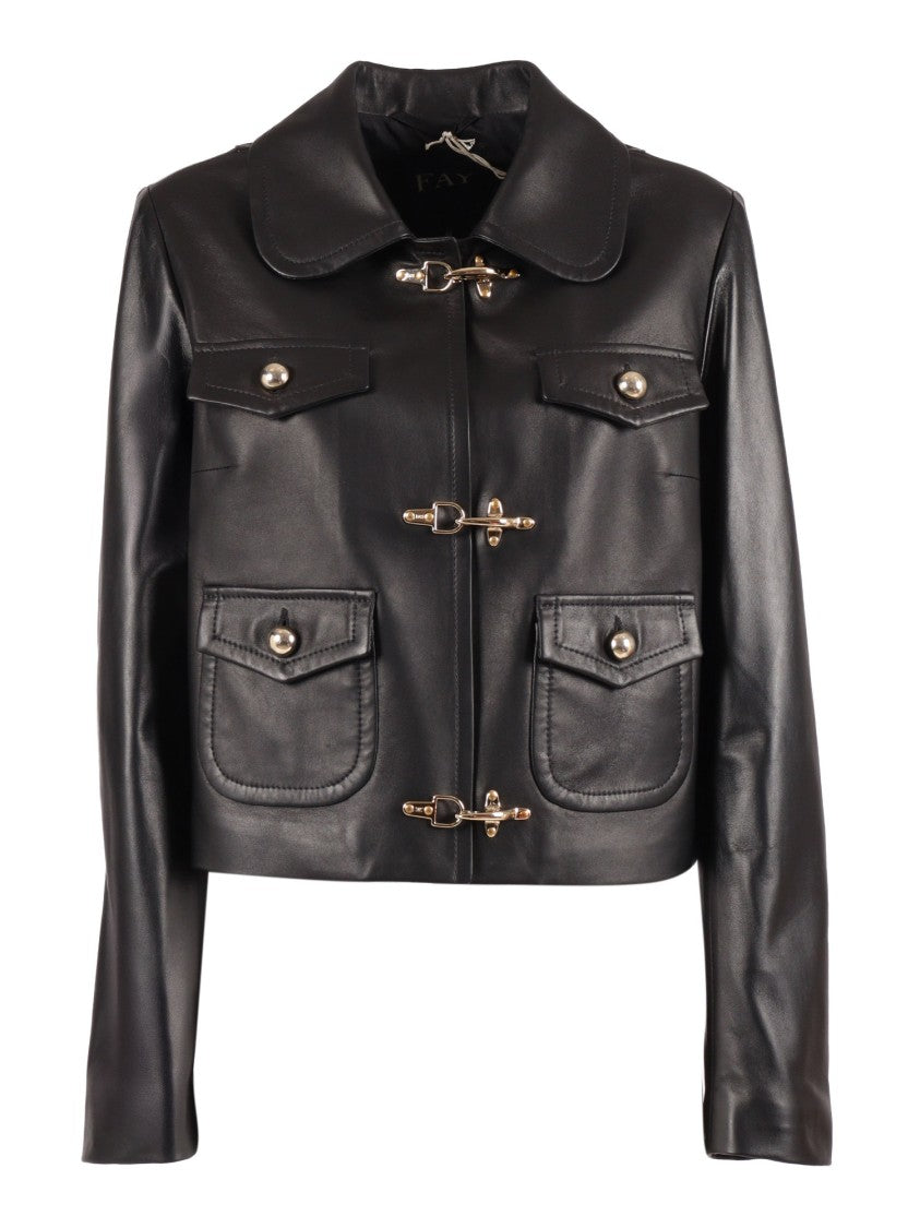 Fay Tailored Black Lambskin Leather Jacket