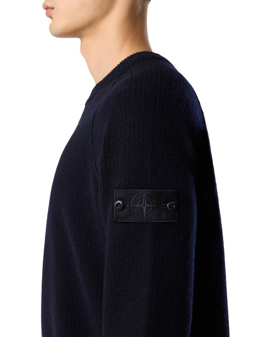 Stone Island Classic Black Knitwear Sweater With Ribbed Cuffs