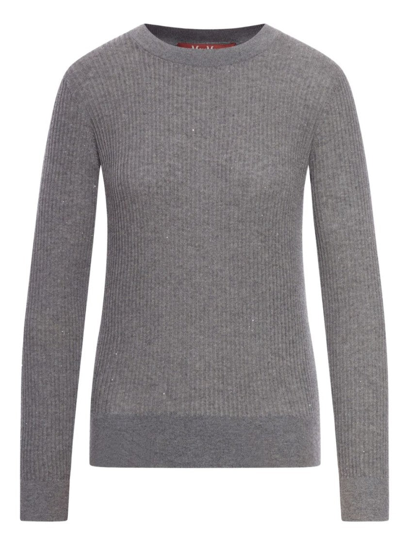 Max Mara Medium Grey Ribbed Sweater With Sequin Embellishment