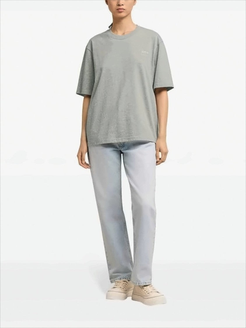 Ami Relaxed Fit Grey Cotton T-Shirt With Subtle Logo