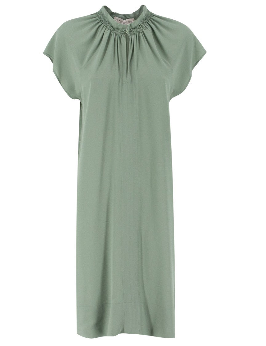Le Tricot Perugia Sage Mini Dress With V-Neck