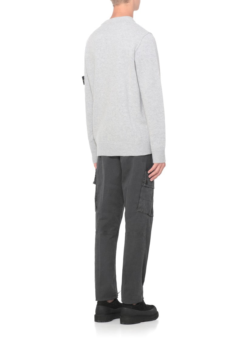 Stone Island All-Over Ribbed Grey Wool Sweater