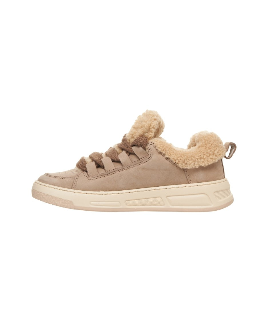 Copenaghen Neutral-Toned Sneakers With Shearling Lining And Raised Sole