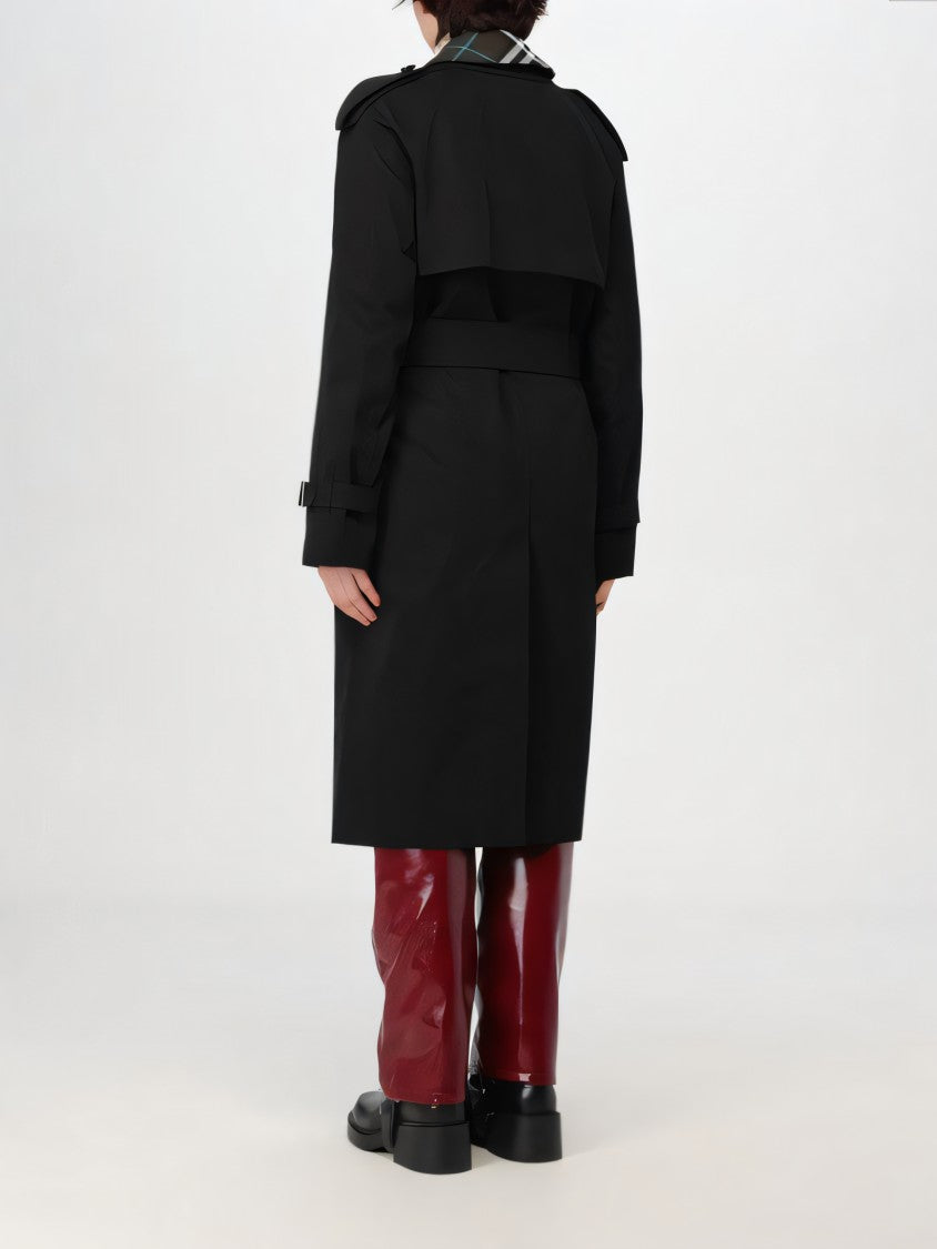 Burberry Double-Breasted Trench Coat With Distinctive Plaid Detail
