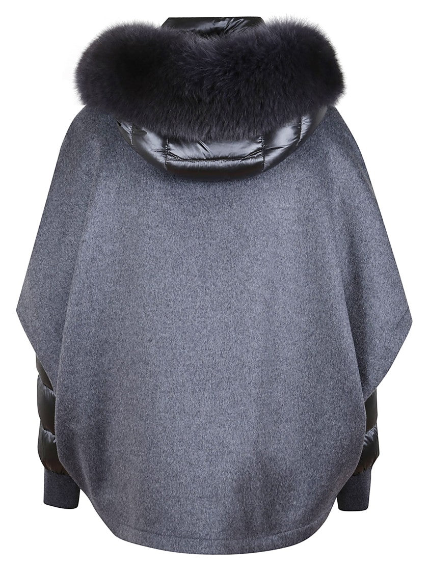 Moorer Short Cape In Dark Gray Cashmere Wool With Detachable Goose Down Jacket
