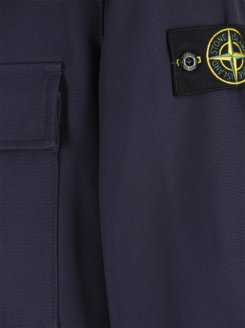 Stone Island Textured Blue Shirt With Zip-Up Front